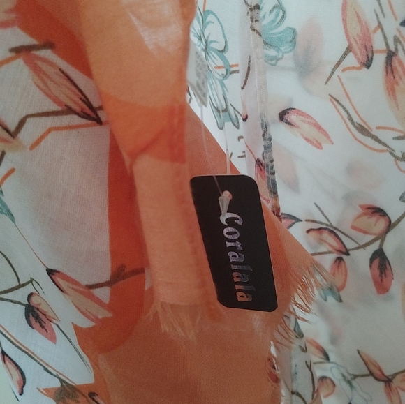 NWT Coralala Orange, Aqua & White Floral Kimono - Picture 4 of 7